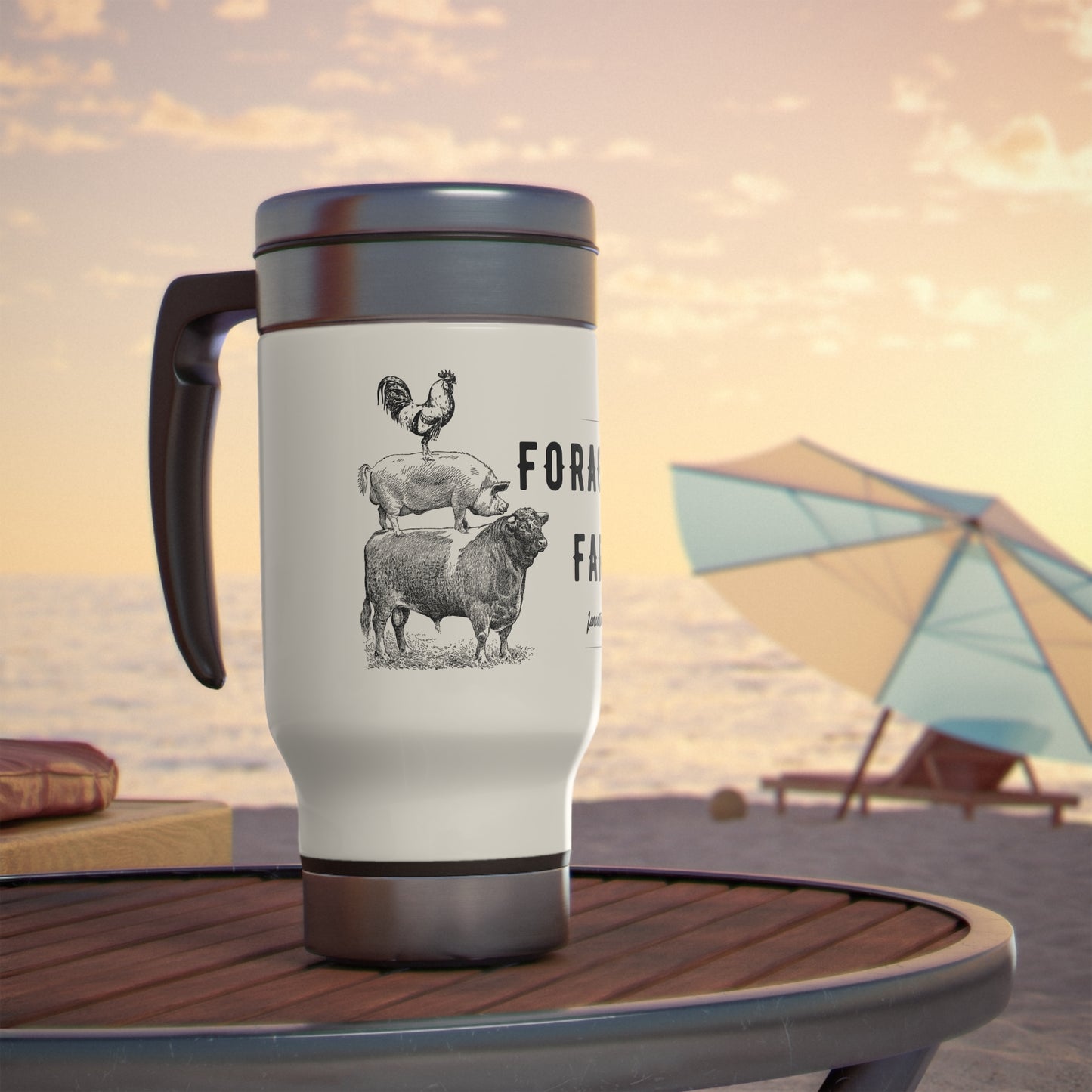 Forage Fed Farms Stainless Steel Travel Mug with Handle, 14oz