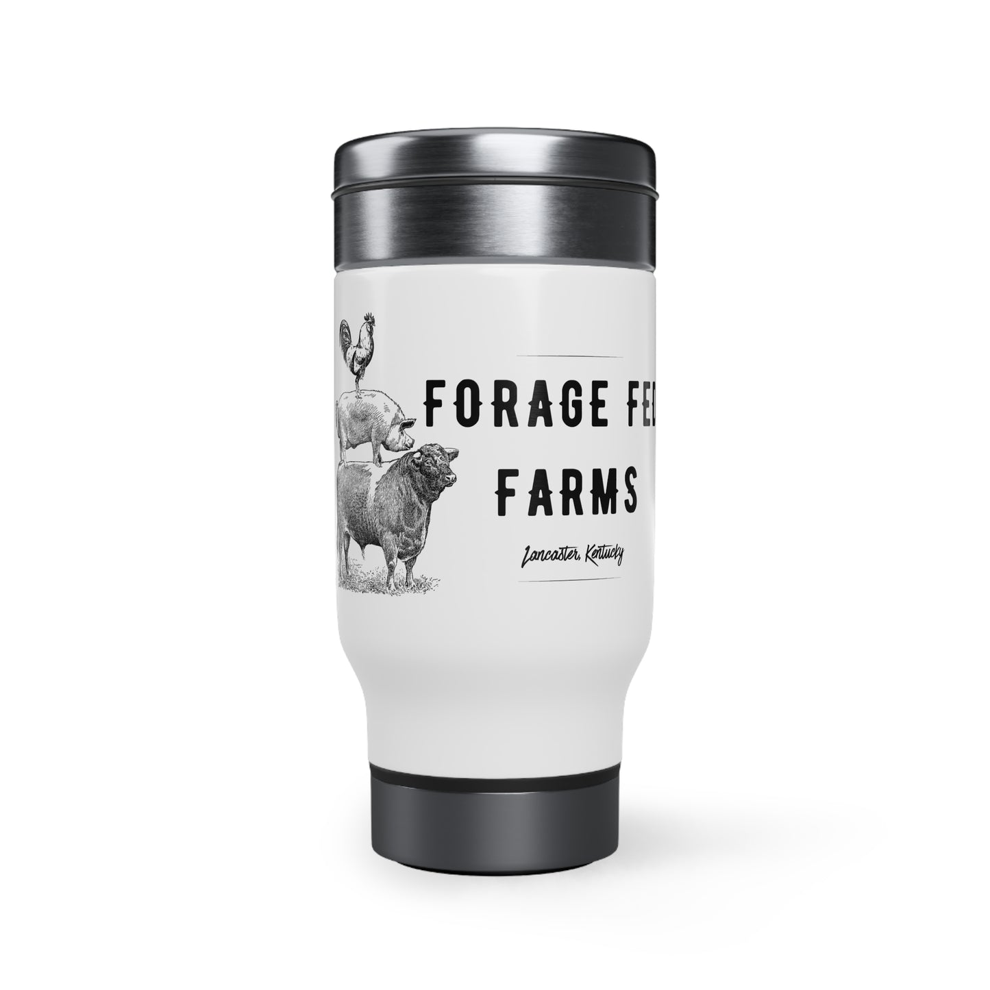 Forage Fed Farms Stainless Steel Travel Mug with Handle, 14oz